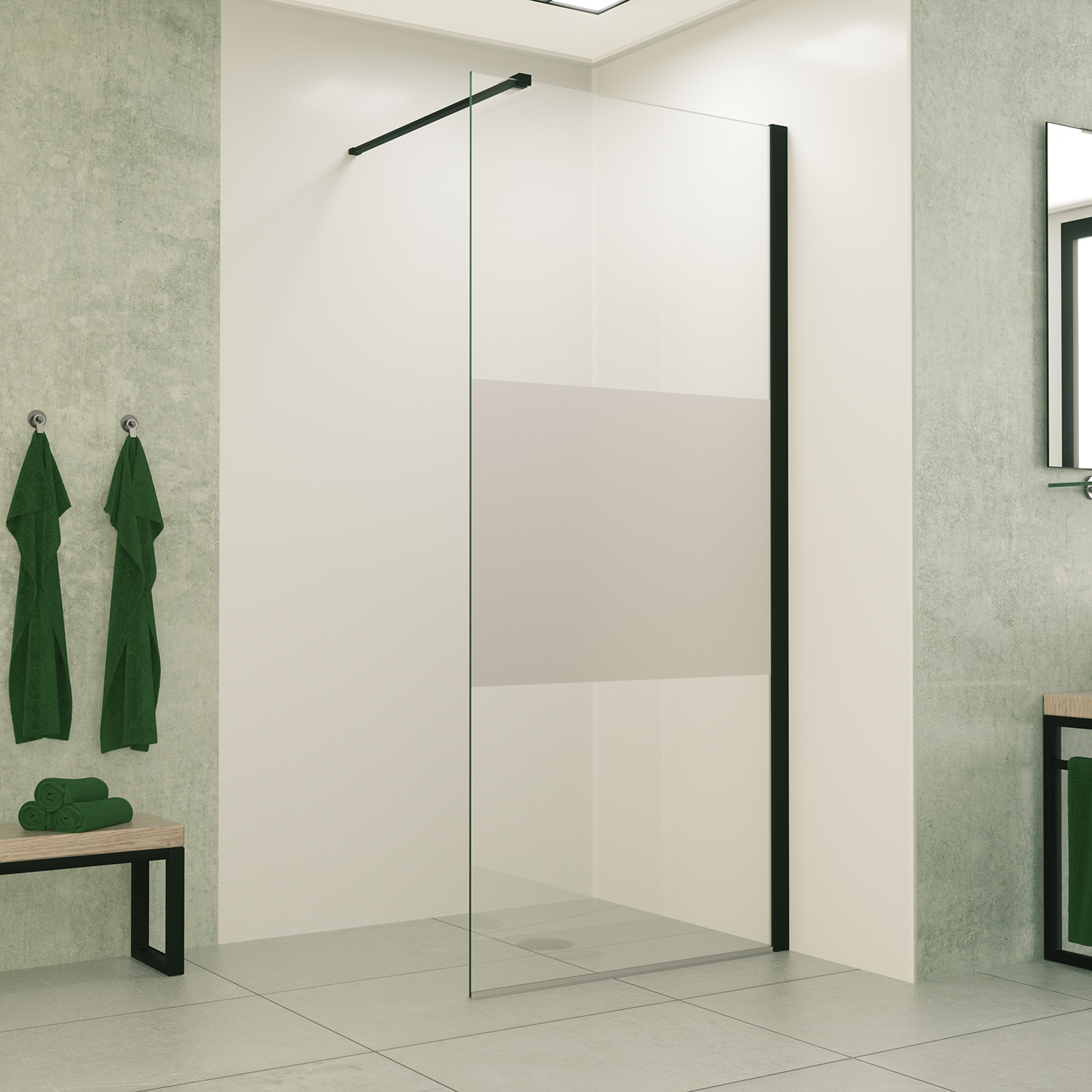 Mueller Slimline inloopdouche 80cm schaamband anti-kalk inclusief mat zwart profiel & stang