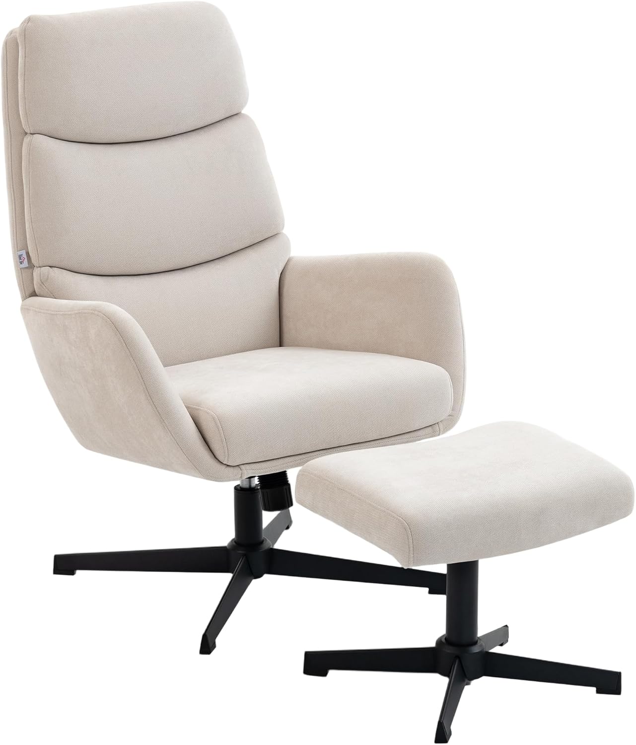 HOMCOM Relaxsessel mit Hocker, Sessel mit hoher Rückenlehne, Loungesessel mit Wippfunktion Leinenoptik Metallsockel, Polstersessel für Wohnzimmer, Schlafzimmer, Beige