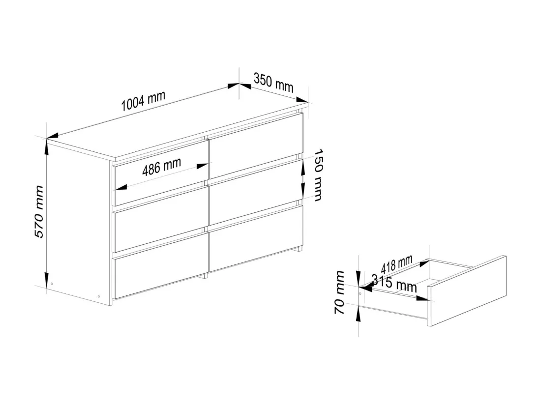Petite Commode AKORD CL100 Gris Graphite 100 cm 6 tiroirs façade Gris Graphite 100x35x57 cm