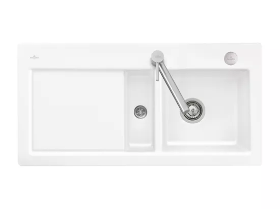 Evier 1 bac et demi VILLEROY ET BOCH Subway Pure 60 100 x 51 égouttoir à gauche céramique sans vidage blanc