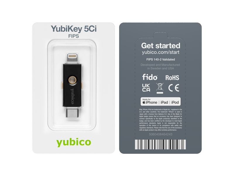 Yubico YubiKey 5Ci FIPS FW 5.7 Lightning/USB-C, 1 Stück FIPS 140-2-Validierung gewährleistet hohe Sicherheit und Konformität
