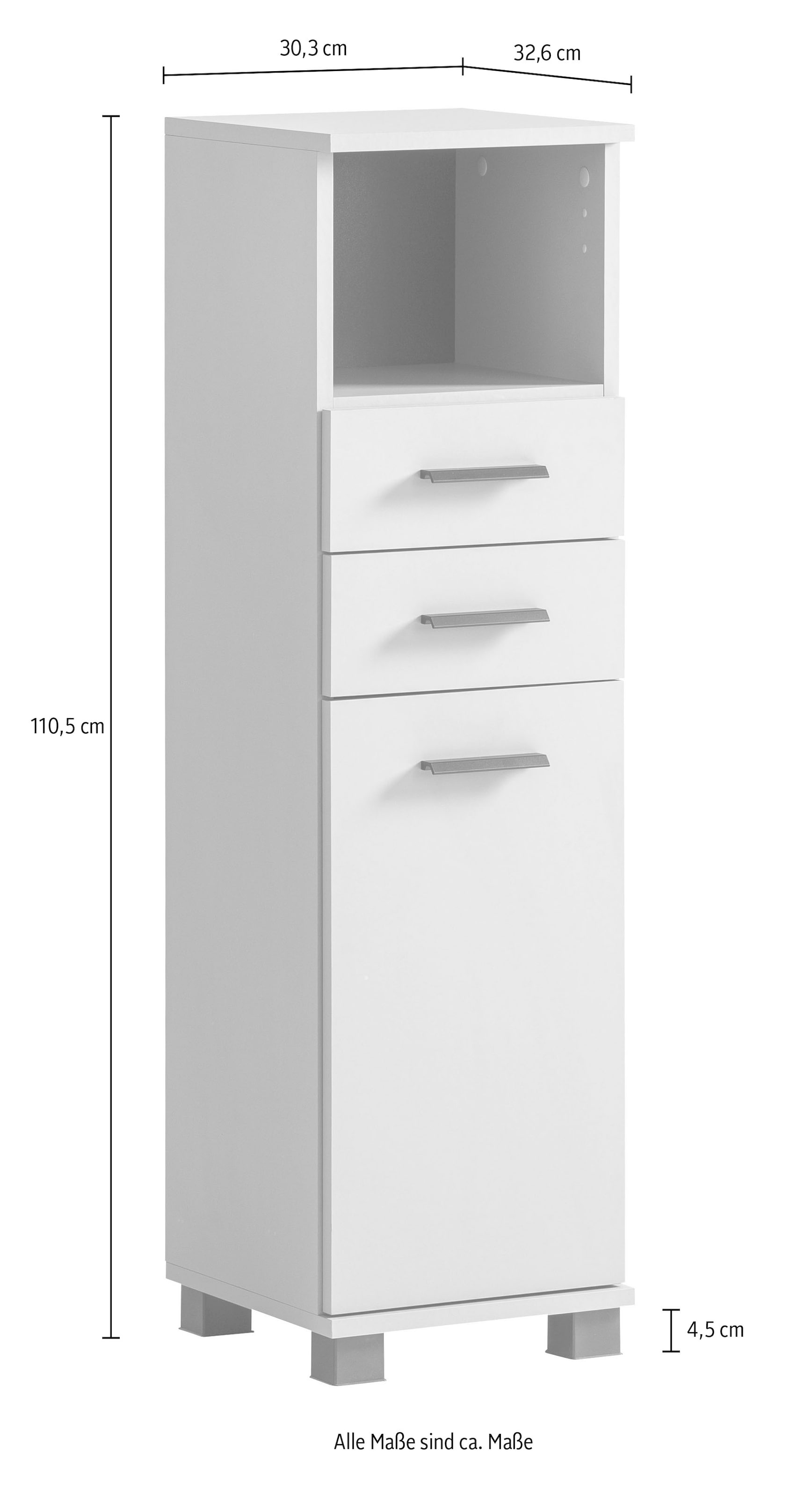 welltime Midischrank »Palermo, Breite 30 cm« Wechselbarer Türanschlag, Metallbeschläge, Teilauszüge