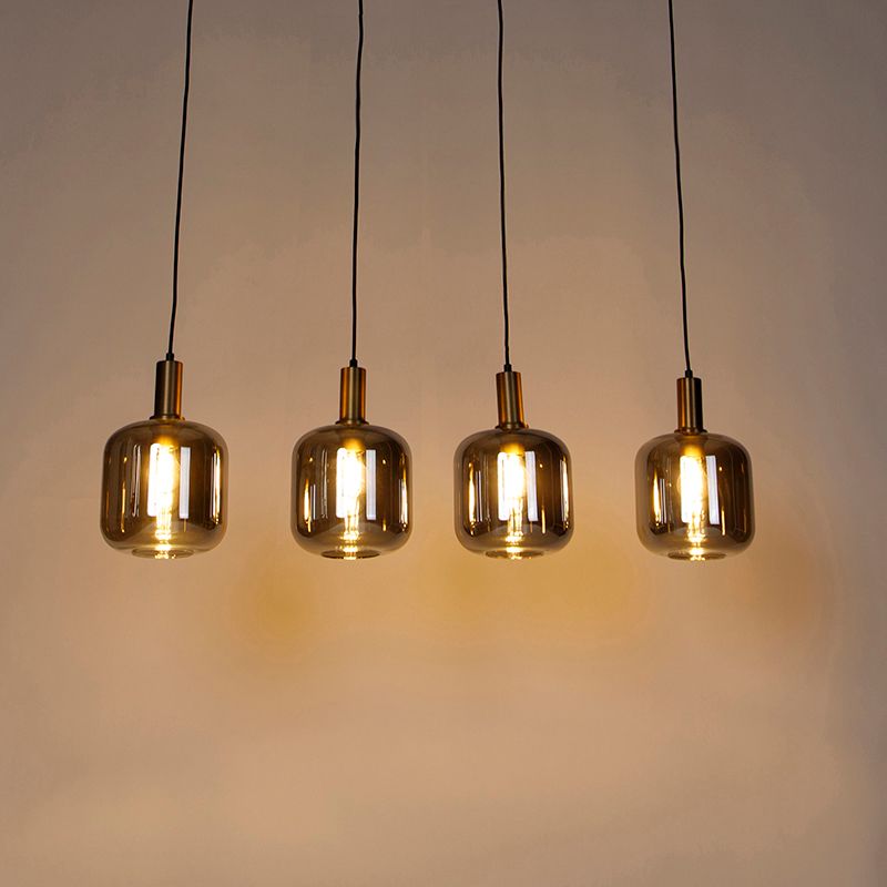 Smart hanglamp zwart met smoke glas 4-lichts incl. Wifi A60 - Zuzanna