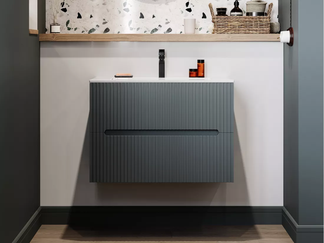 Meuble sous vasque suspendu strié gris - 80 cm - PAVANI