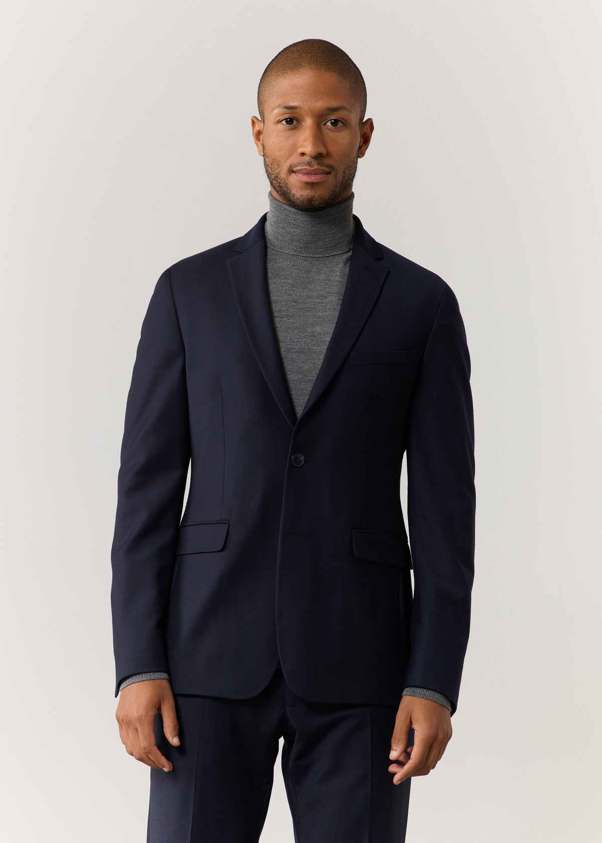 Veste coordonnable Regular en laine mélangée unie bleu marine