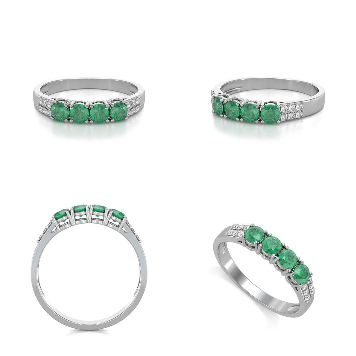 Bague ADEN Or 585 Blanc Emeraude et diamants 2.382grs