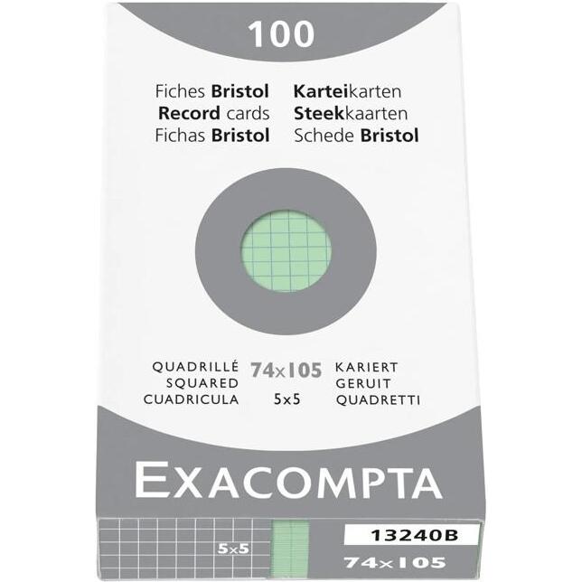 Étui de 100 fiches - bristol quadrillé 5x5 non perforé 74x105mm