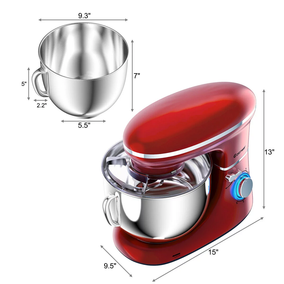 Batedeira de pedestal Costway de 6 velocidades, 660 W, com gancho para massa e batedor de arame, 6,3 qt (6,3 litros), branca.