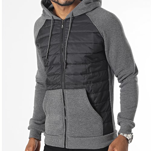 Veste Zippée Capuche Gris Noir