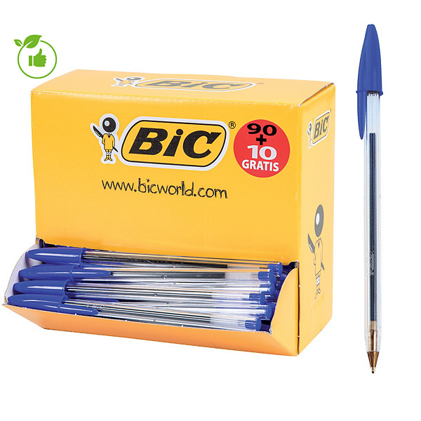Pack 90 + 10 stylos-bille Bic® Cristal Medium bleus