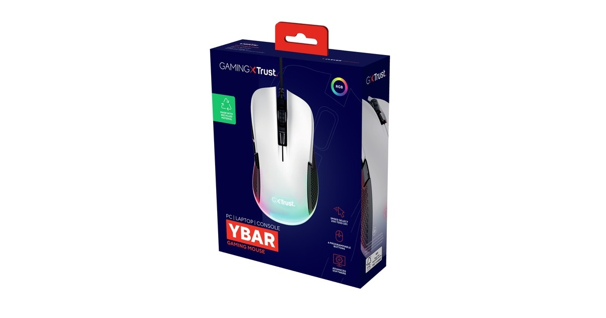 TrustGXT 922 Ybar ECO gaming muis  (Wit, RGB | 200 - 7200 dpi)