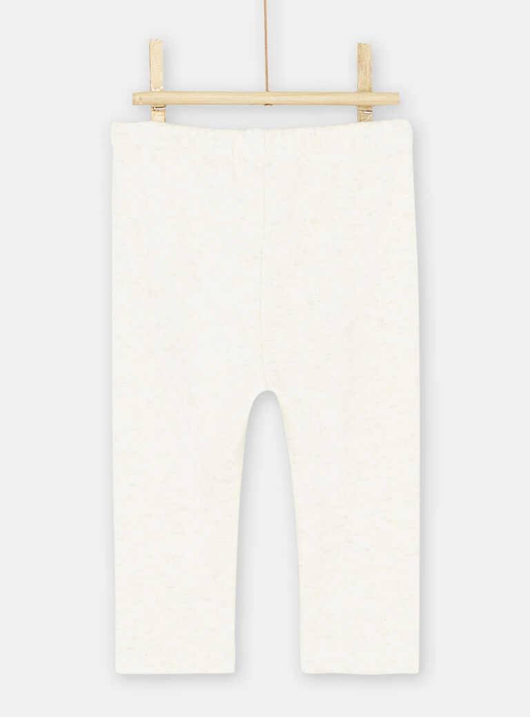 Pantalon beige chiné à broderies tête d'animal bébé fille