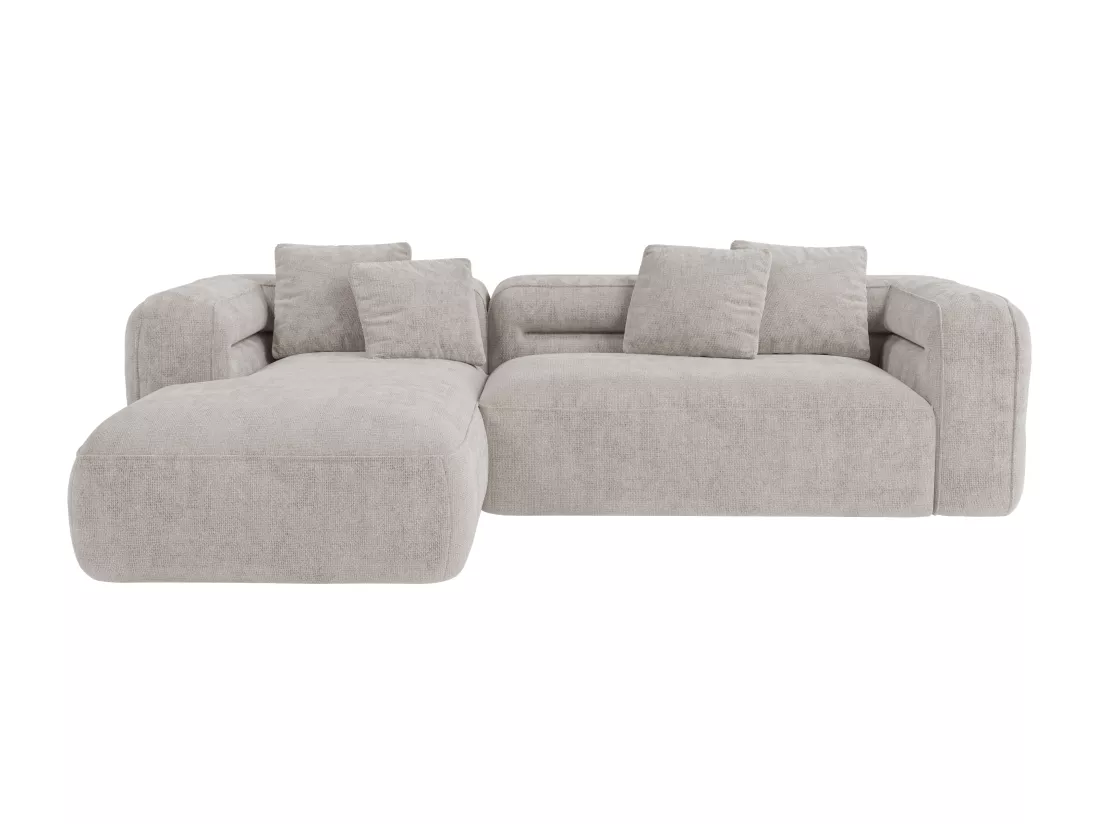 Canapé d'angle gauche en tissu texturé gris clair TREVALIS