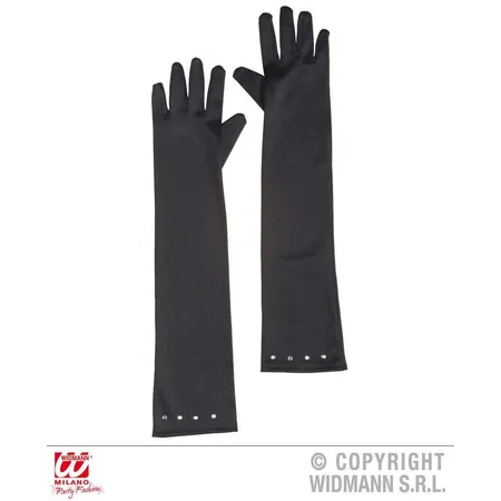 Widmann Lange schwarze Handschuhe Glamour aus Satin mit Diamanten