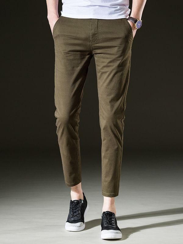 Denimic - Mid Rise Plain Cropped Tapered Pants