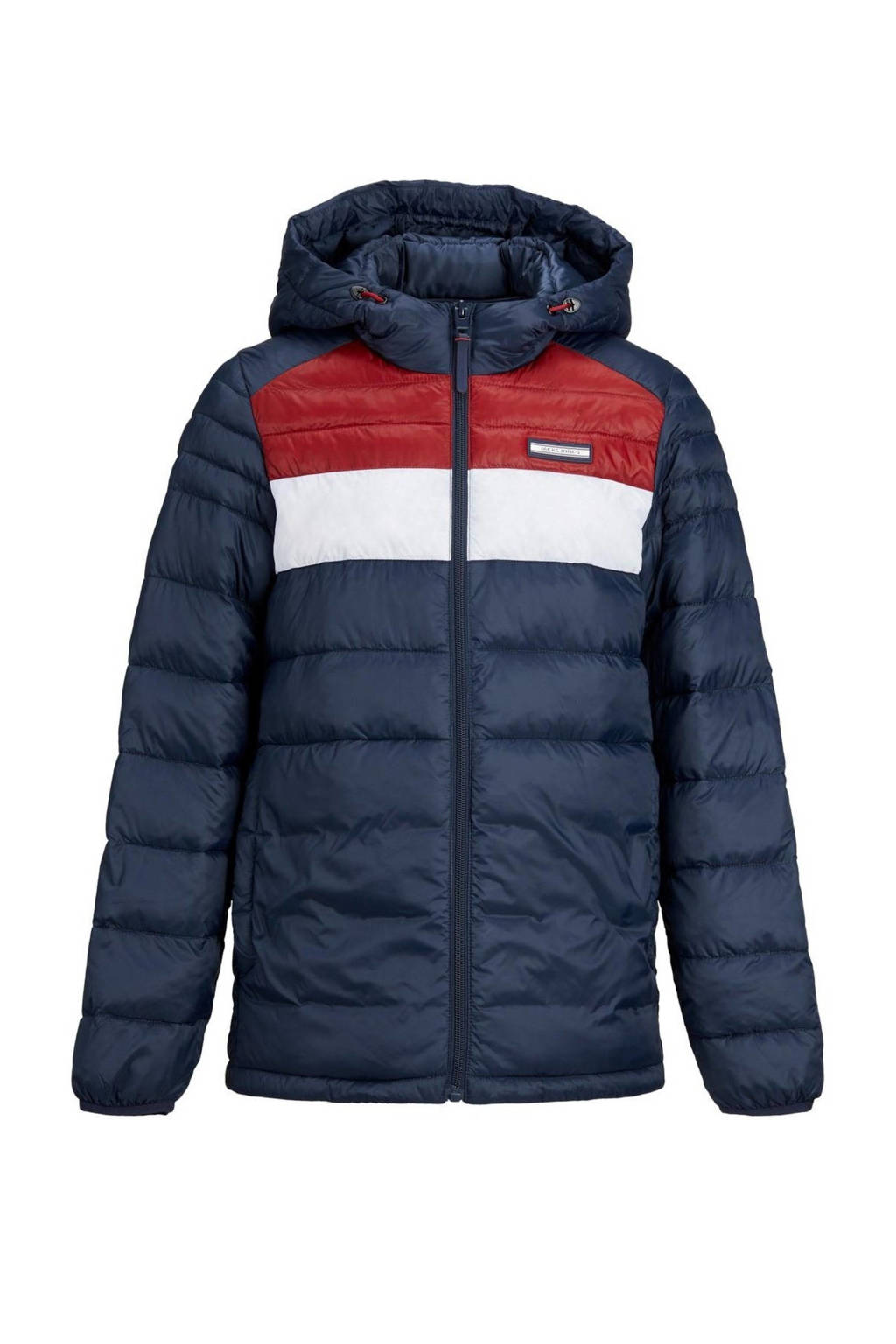 JACK & JONES gewatteerde tussenjas JJEACE donkerblauw/rood/wit