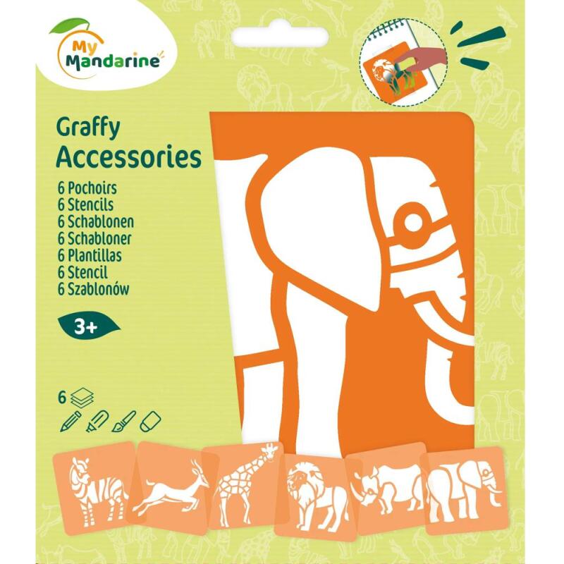Set de 6 pochoirs enfants, Animaux de la savane - Orange