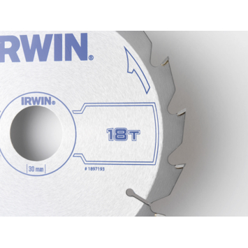 Irwin cirkelzaagblad Ø165 mm. Inclusief reduceerringen waardoor geschikt voor asgat 16, 20 en 30 mm, vertanding 18T