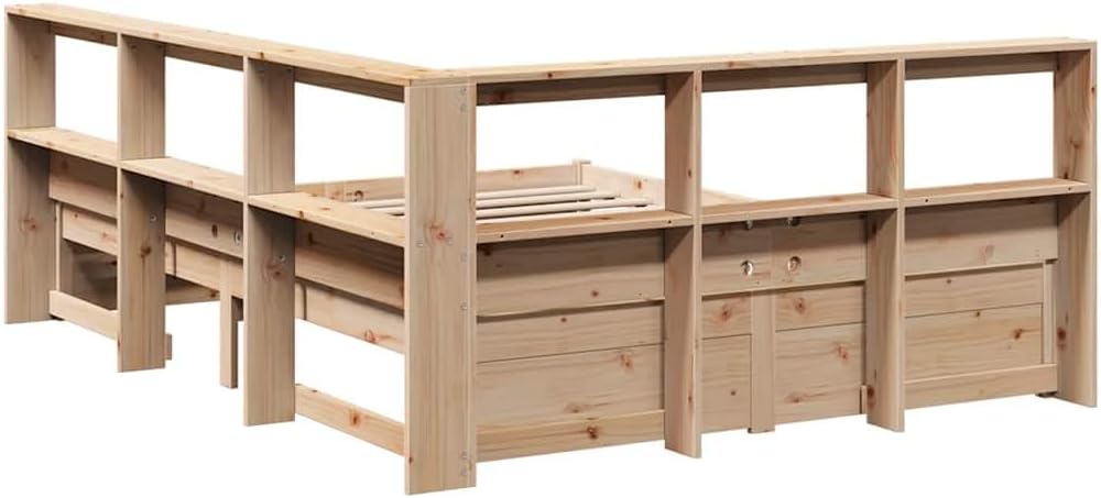 vidaXL Massivholzbett mit Regal ohne Matratze 140x200 cm Kiefernholz, Holzbett mit Regal, Massivholzbett mit Regal, Bett, Holzbett mit Bücherregal
