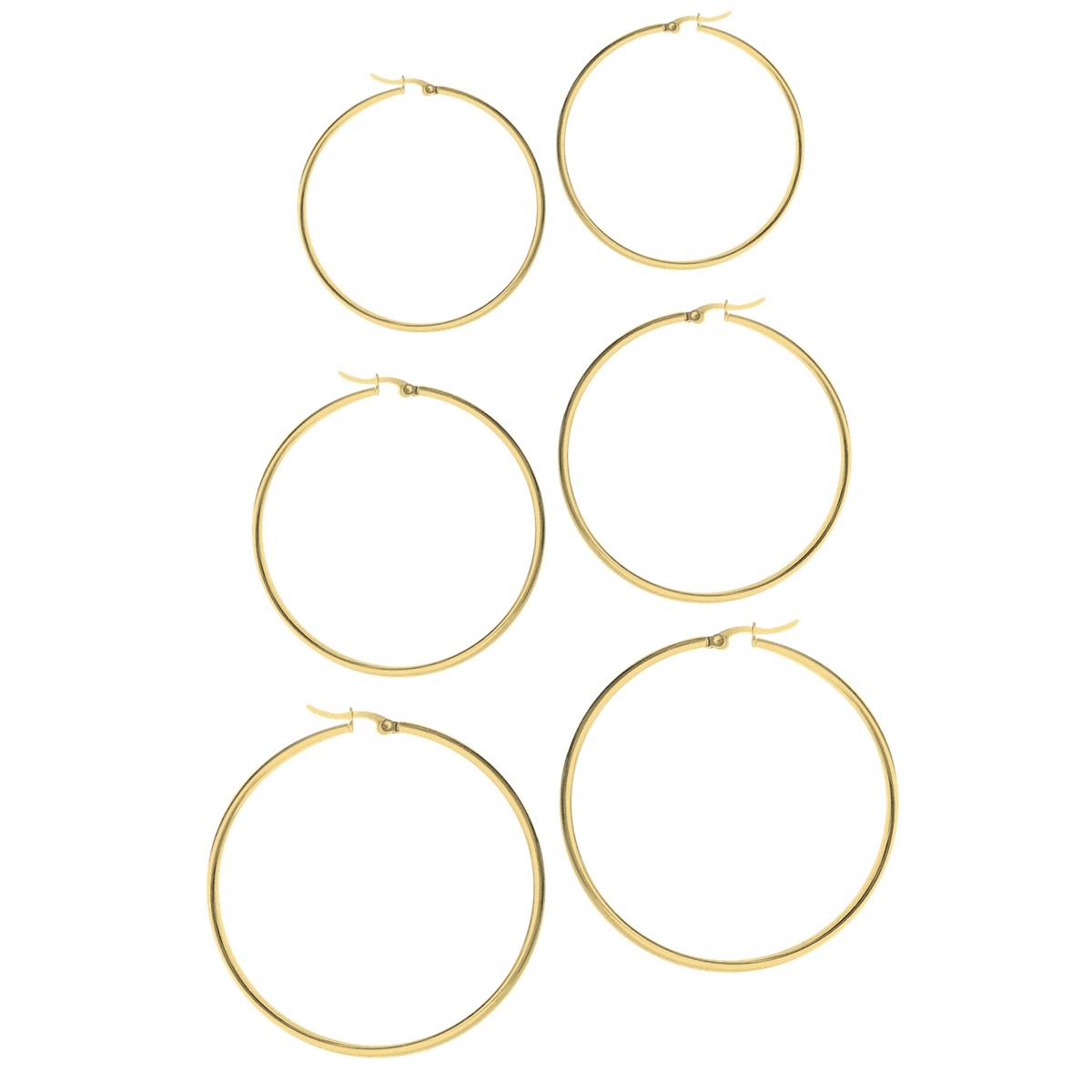 Set de trois paires de créoles acier doré plaqué jaune