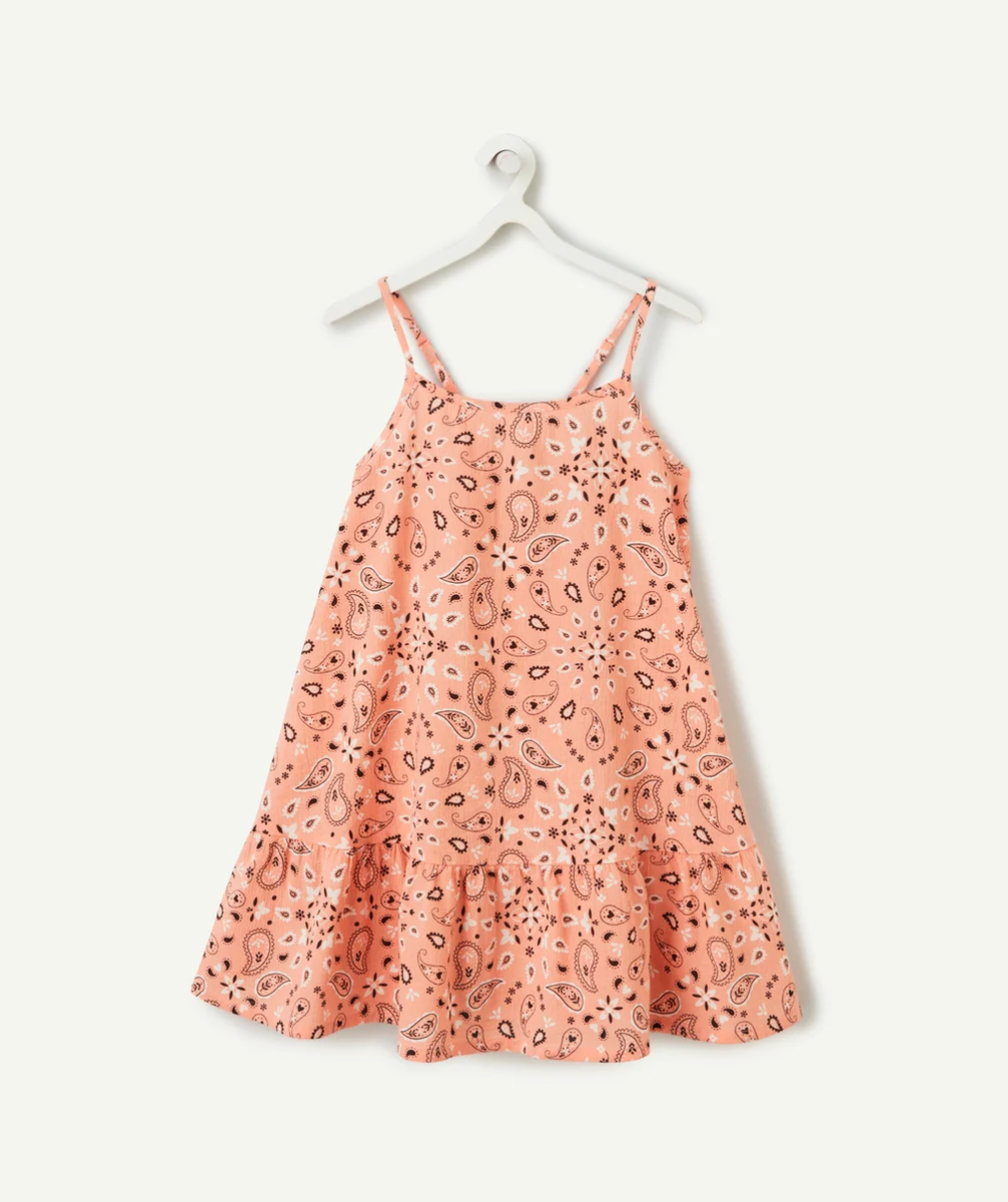 robe à bretelles fille en coton imprimé cachemire rose