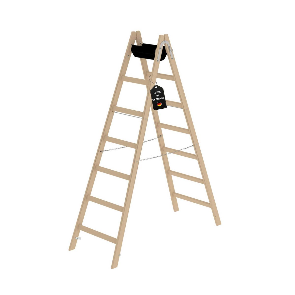 PROREGAL Houten Trapladder met 2 x 7 Sporten