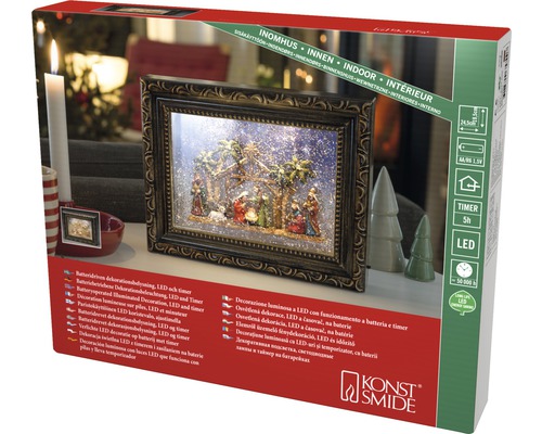 LED-lichtobject Konstsmide fotolijstje Kerststal H 19,5 cm Lichtkleur warm wit werkt op batterijen incl. timerfunctie