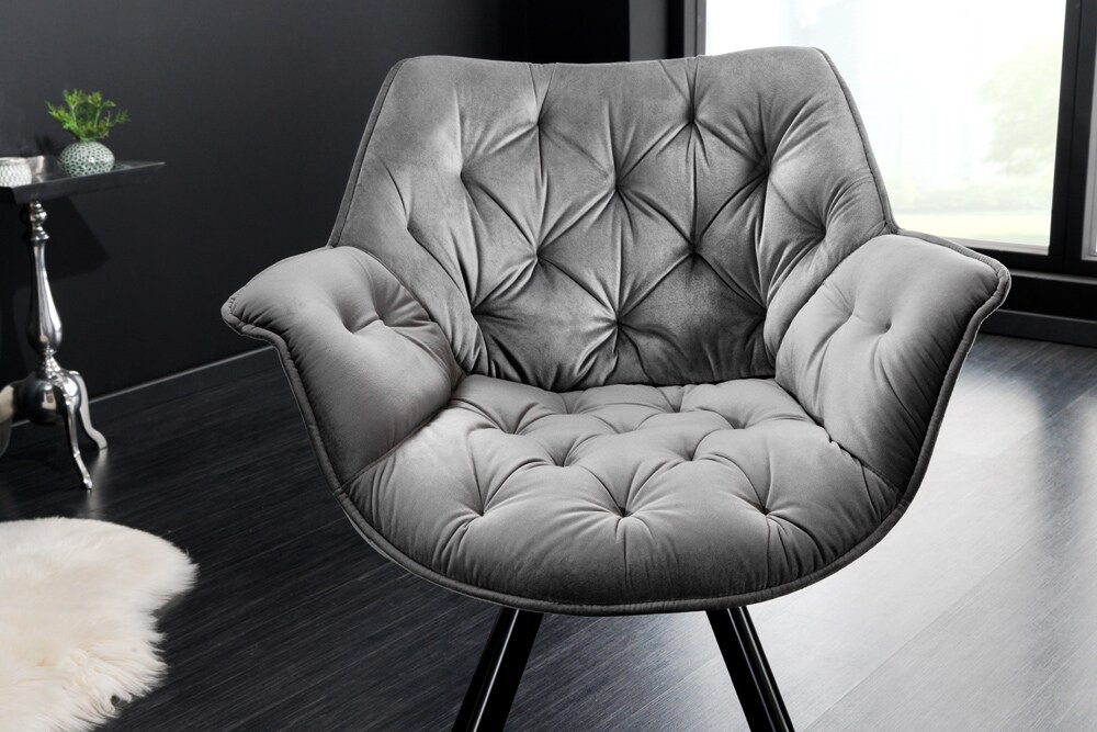 riess-ambiente Stuhl THE DUTCH COMFORT - drehbar grau Samt mit Armlehnen Modern Design Metallbeine