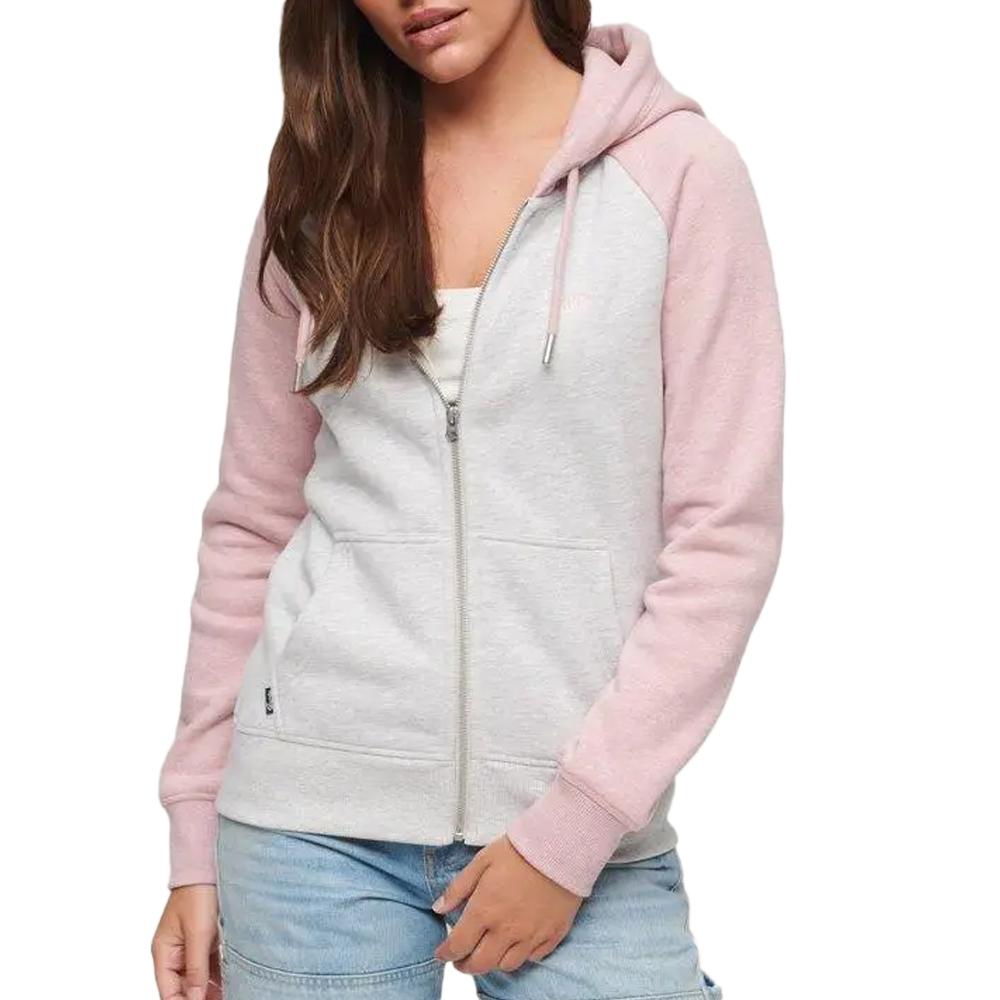 Superdry Sweat Zippé Gris/Rose Femme Superdry Essential Baseball