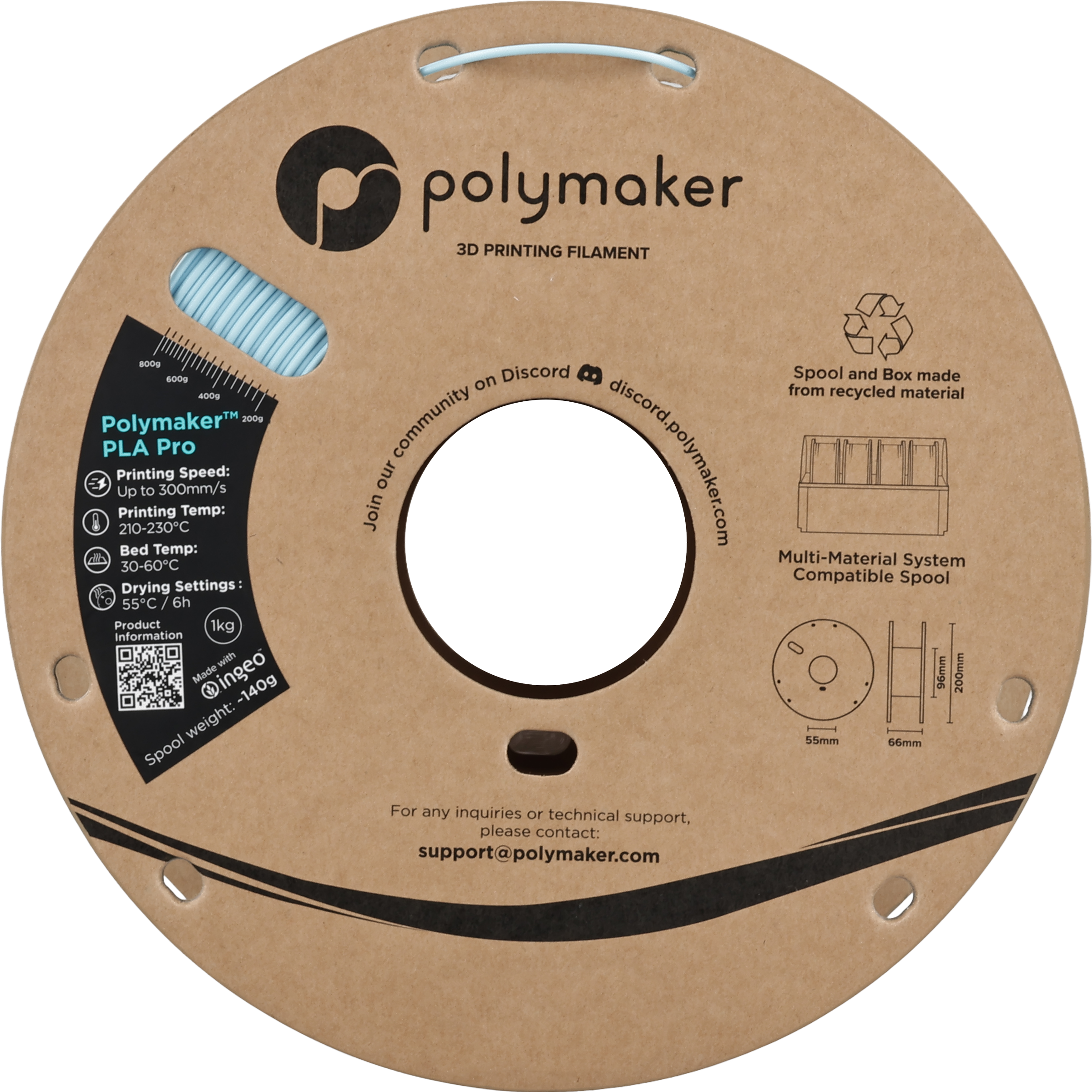 Polymaker  PLA Pro Light Blue, 1,75 mm / 1000 g    Neue, verbesserte Formulierung: Hochleistungs-High Speed-PLA in Light Blue