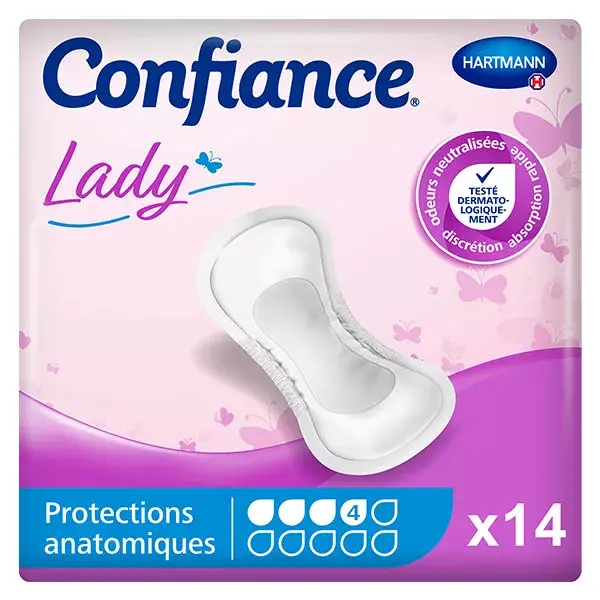 Absorventes anatômicos Hartmann Confiance Lady com Aloe Vera 4 gotas, 14 unidades
