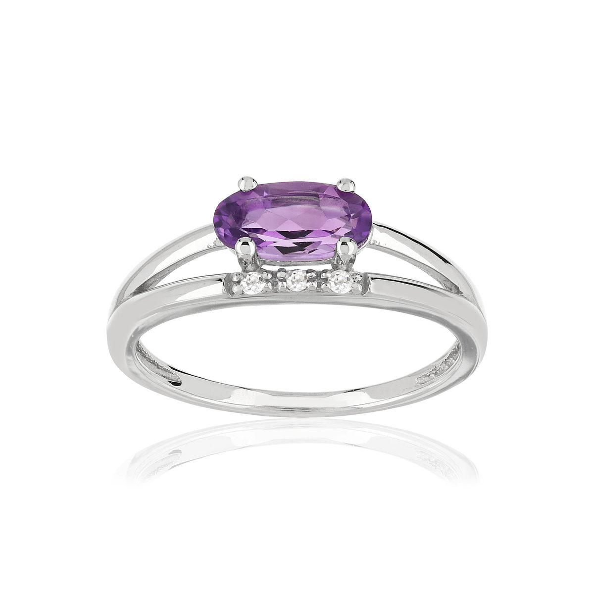 Bague or blanc 375 amethyste ovale et diamants