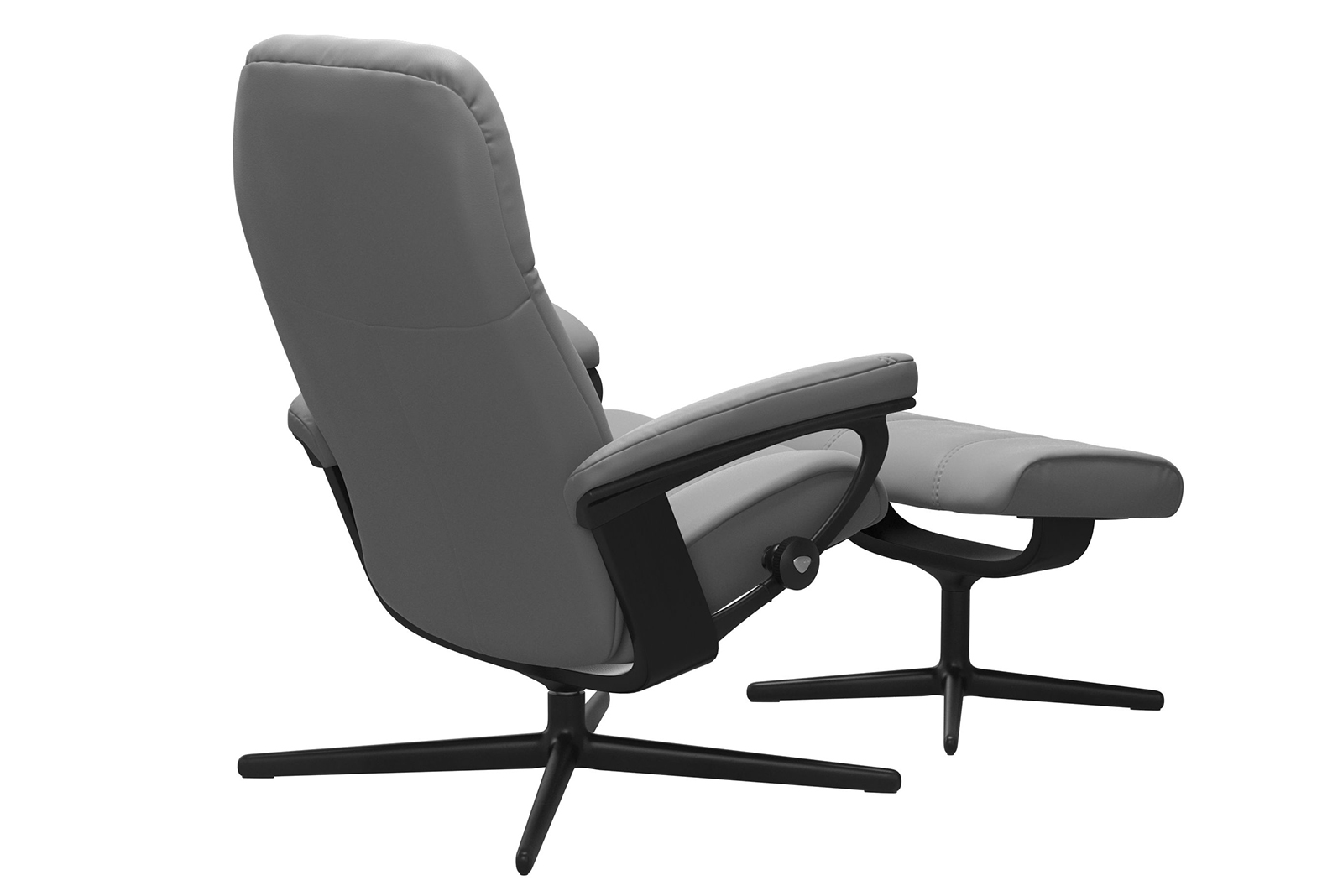 Consul lenestol m/krakk I hud Batick Wild Dove med sort beiset detaljer. Cross Matt sort understell. Medium stol med krakk.