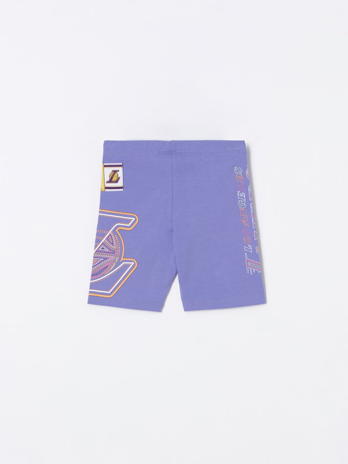 Calça legging de ciclismo estampada com os Lakers da NBA - Roxa