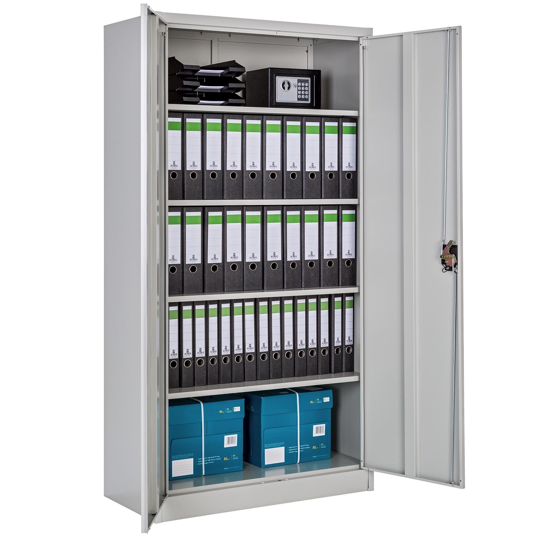 tectake® 4er Set Aktenschrank, aus pulverbeschichtetem Stahl, 4 höhenverstellbare Einlegeböden, 180 x 90 x 40 cm