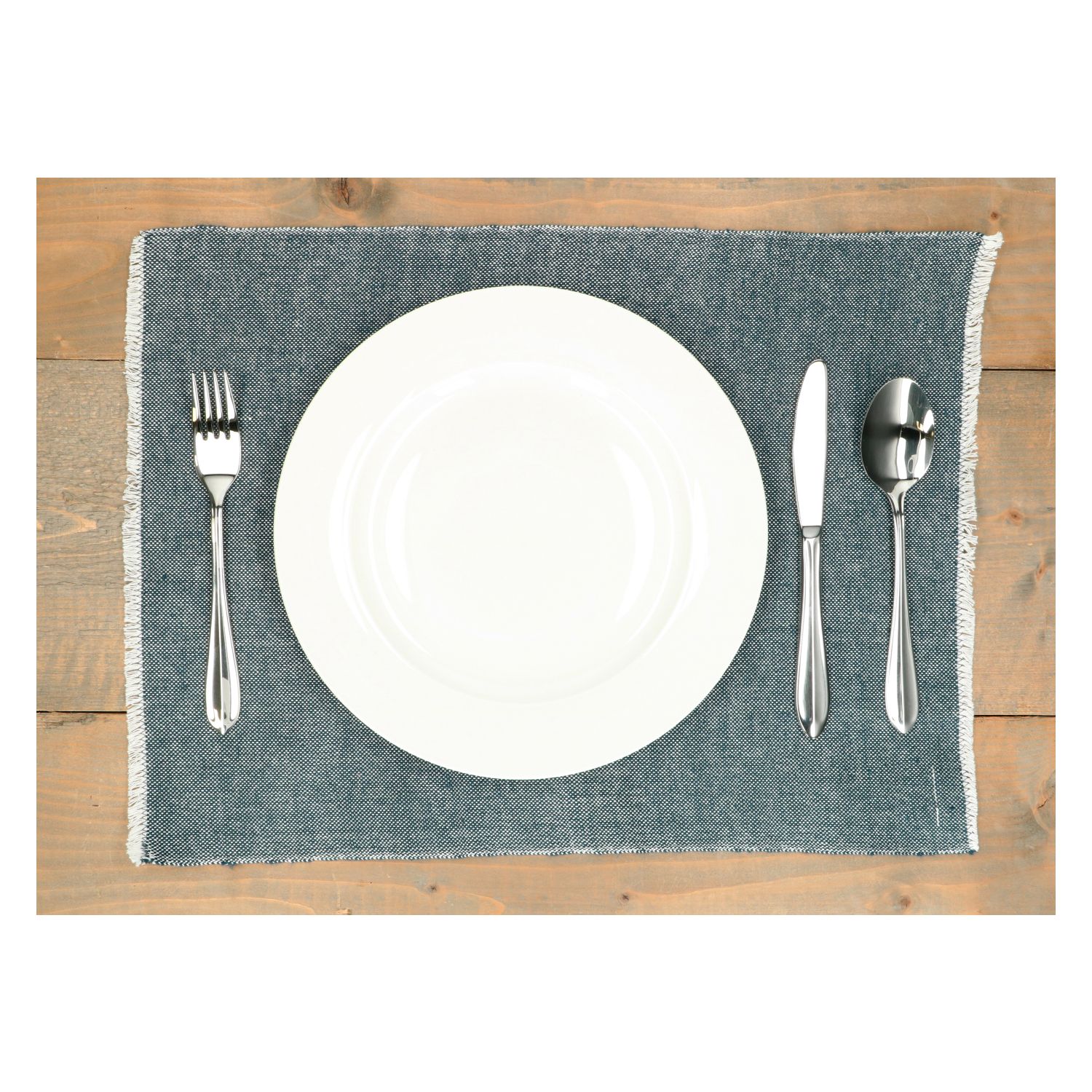 Placemat franjes, GOTS bio-katoen, blauw, 35 x 50 cm
