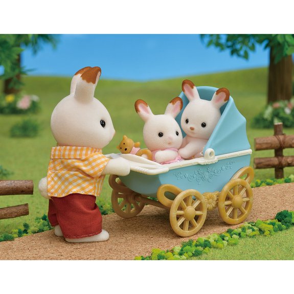 Les Jumeaux lapin chocolat et poussette double - Sylvanian Families 5432