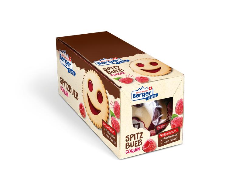 Berger Gebäck Spitzbueb 15 x 74 g Schweizer Gebäckspezialität mit Himbeermarmelade