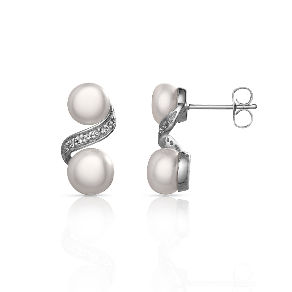 Boucles d'oreilles argent 925 double perle de culture de Chine et zirconias
