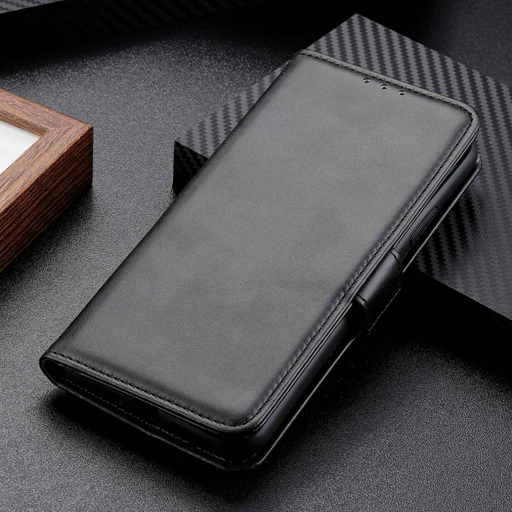 iPhone 14 Pro Vintage Leder Tasche Flip Cover mit Kartenfächer - Schwarz