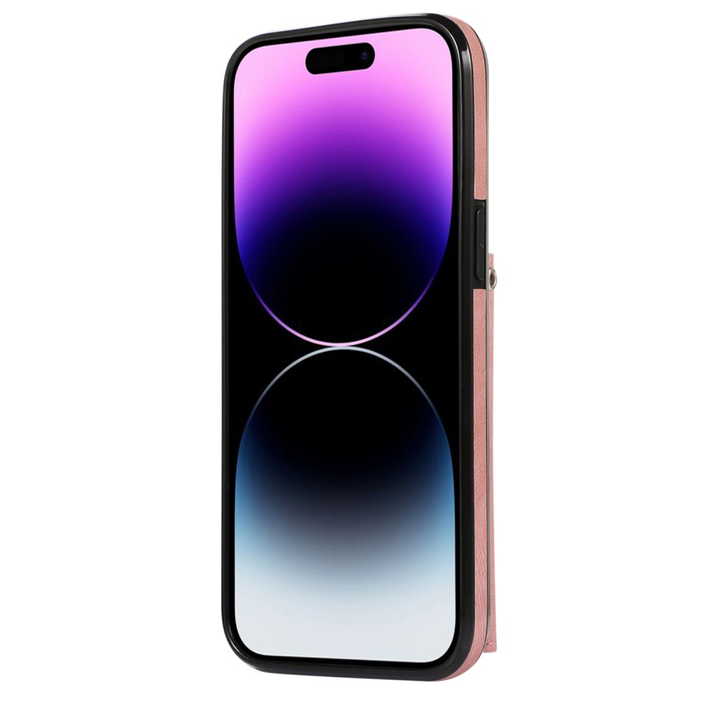 iPhone 14 Pro Max Necklace Leder Schutz Hülle mit Kartenfächer   Handykette (RFID Schutz) - Rosa