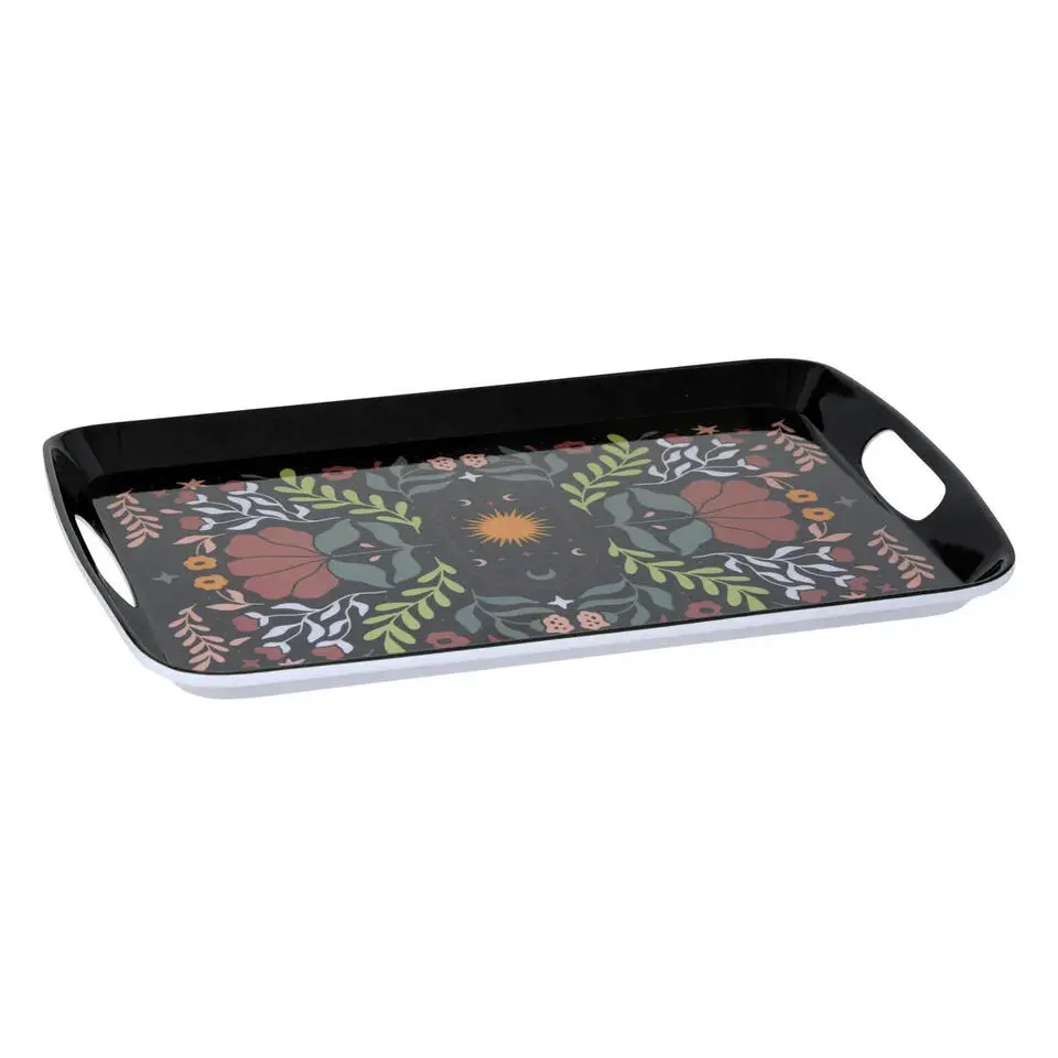 5Five Design dienblad van melamine - 39 x 26 cm - flowers print zwart