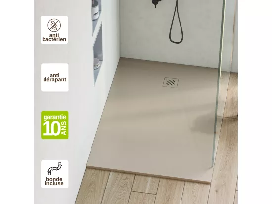 Receveur de Douche Extraplat MINIMO - 100x120x2,6cm - Texture Ardoise Beige - Résine Minérale - RÉSIGRÈS