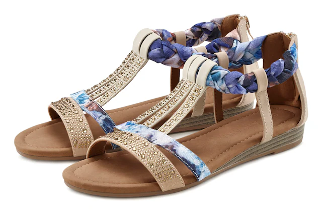 LASCANA Sandale »Sommerschuh, Sandalette,«  mit Verzierung und kleinem Keilabsatz im Festival-Look VEGAN
