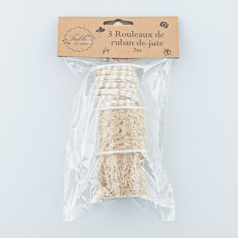 Lot de 3 rouleaux de ruban de jute