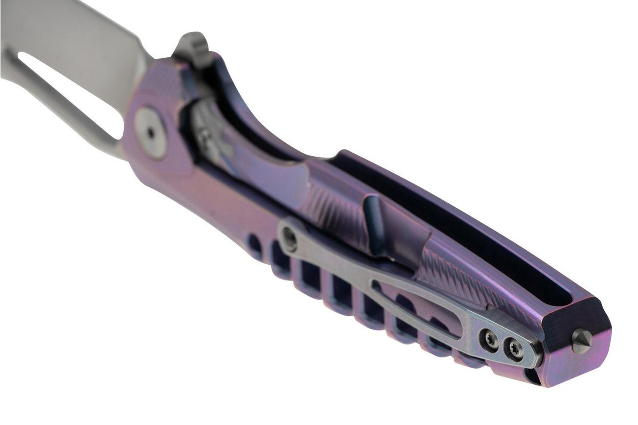 Rike Knife Thor 5 Bead Blasted M390, Blue Titanium, integraalzakmes