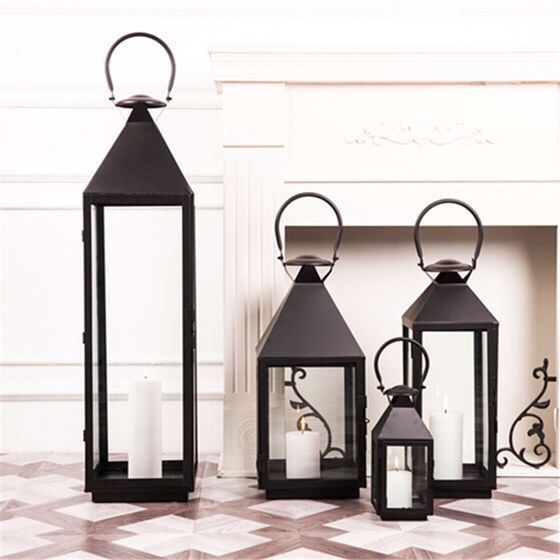 (12x27cm) Deko Kerzen Laterne Hängendes Windlicht Home Accessoire - Schwarz