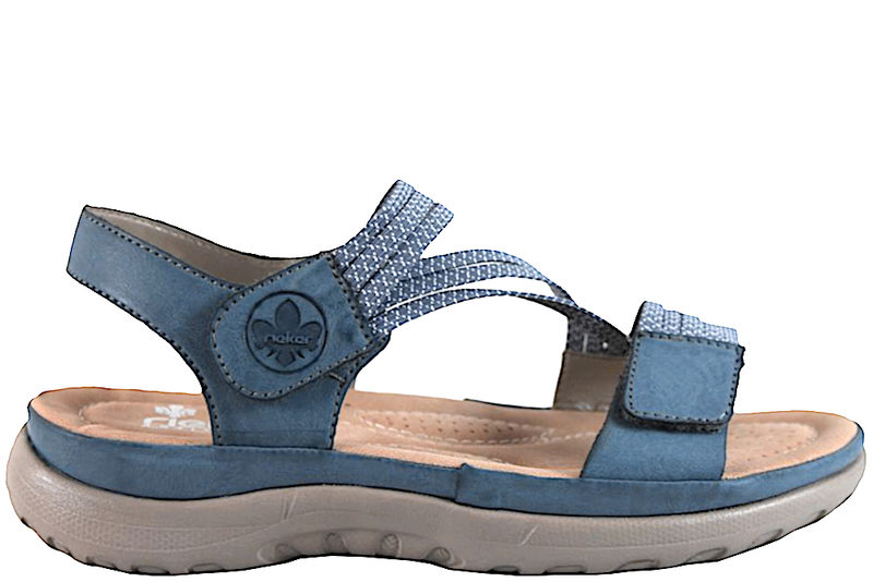 RIEKER SANDAL I BLÅT PU OG TEKSTIL