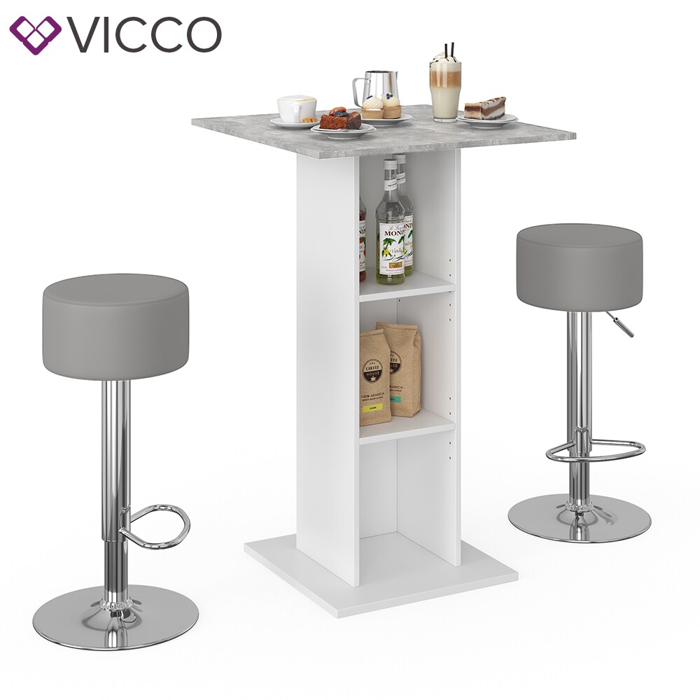 VICCO Bartisch Bar Weiß Beton Bartresen Stehtisch Tresentisch Bistrotisch Küche inkl. Barhocker