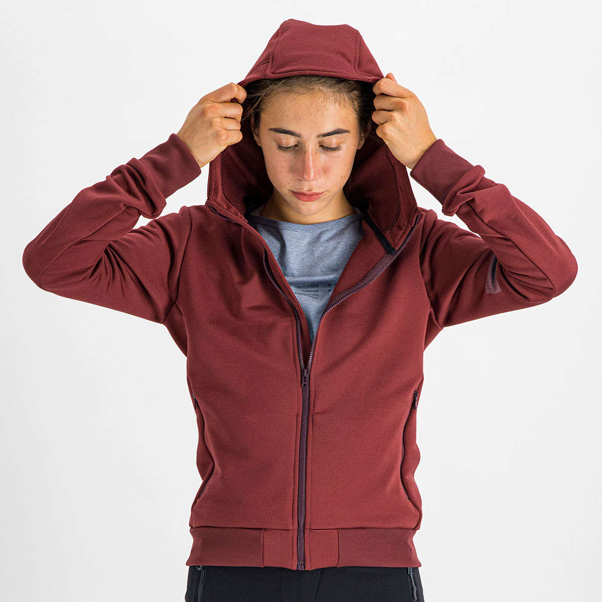 Sportful Giara Hoodie Fietsshirt Lange Mouwen Donkerrood Dames